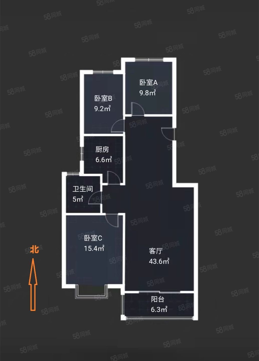 盛杰玫瑰园3室1厅1卫114.13㎡南北185万