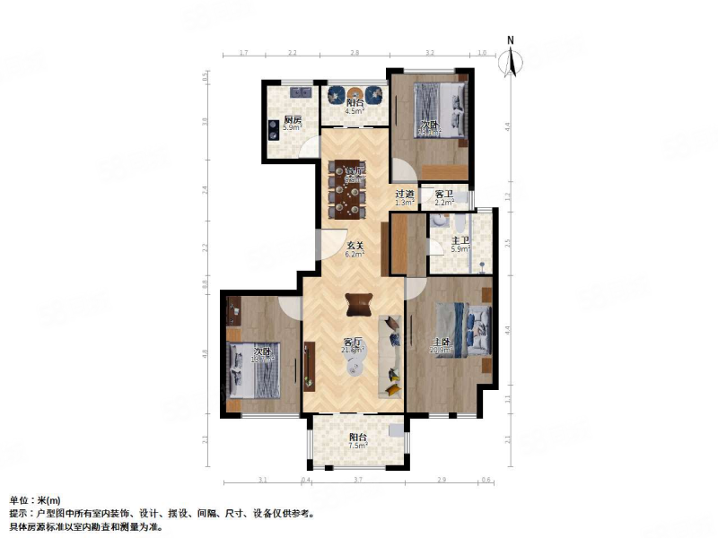 华润橡树湾花园二期3室2厅2卫129.09㎡南北290万