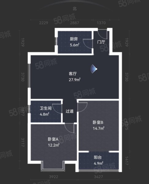 华泰彩虹华府2室2厅1卫89.25㎡南北69.5万