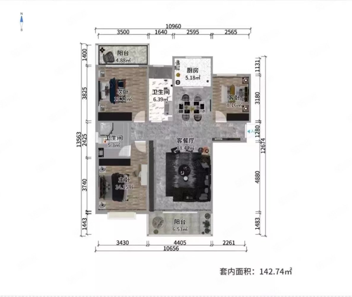 伊川瑞宝豪苑3室2厅2卫138㎡南北62万