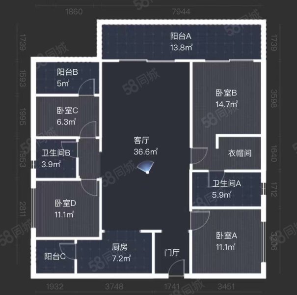 华润置地悦玺4室2厅2卫157.74㎡南550万