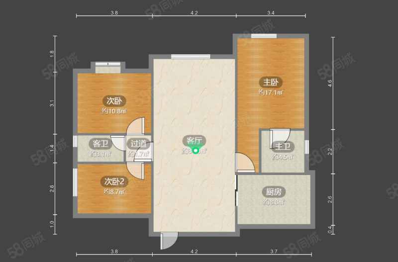 凯旋城3室2厅2卫118.21㎡南北63万