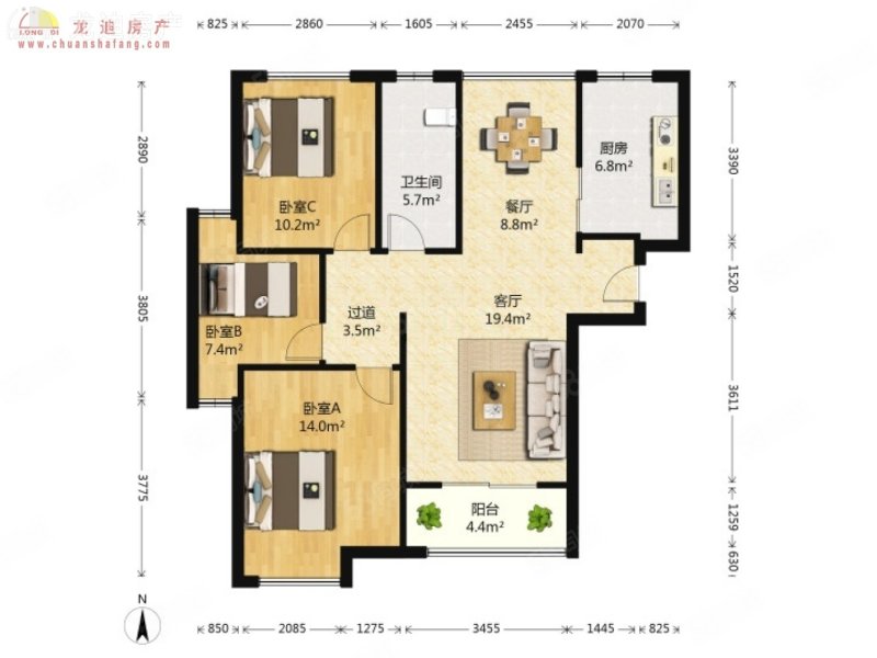 东锦苑3室2厅1卫109.81㎡南北555万