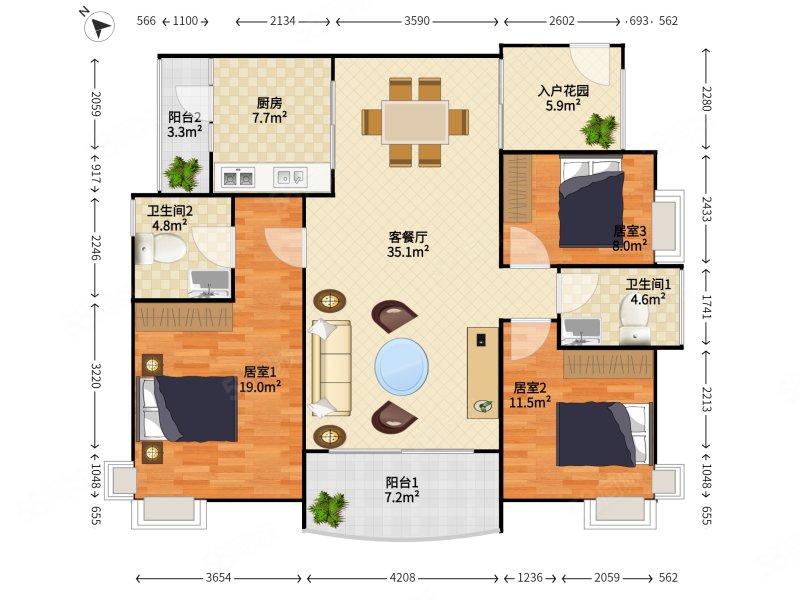 金泓凯旋城3室2厅2卫125.69㎡西南1230万