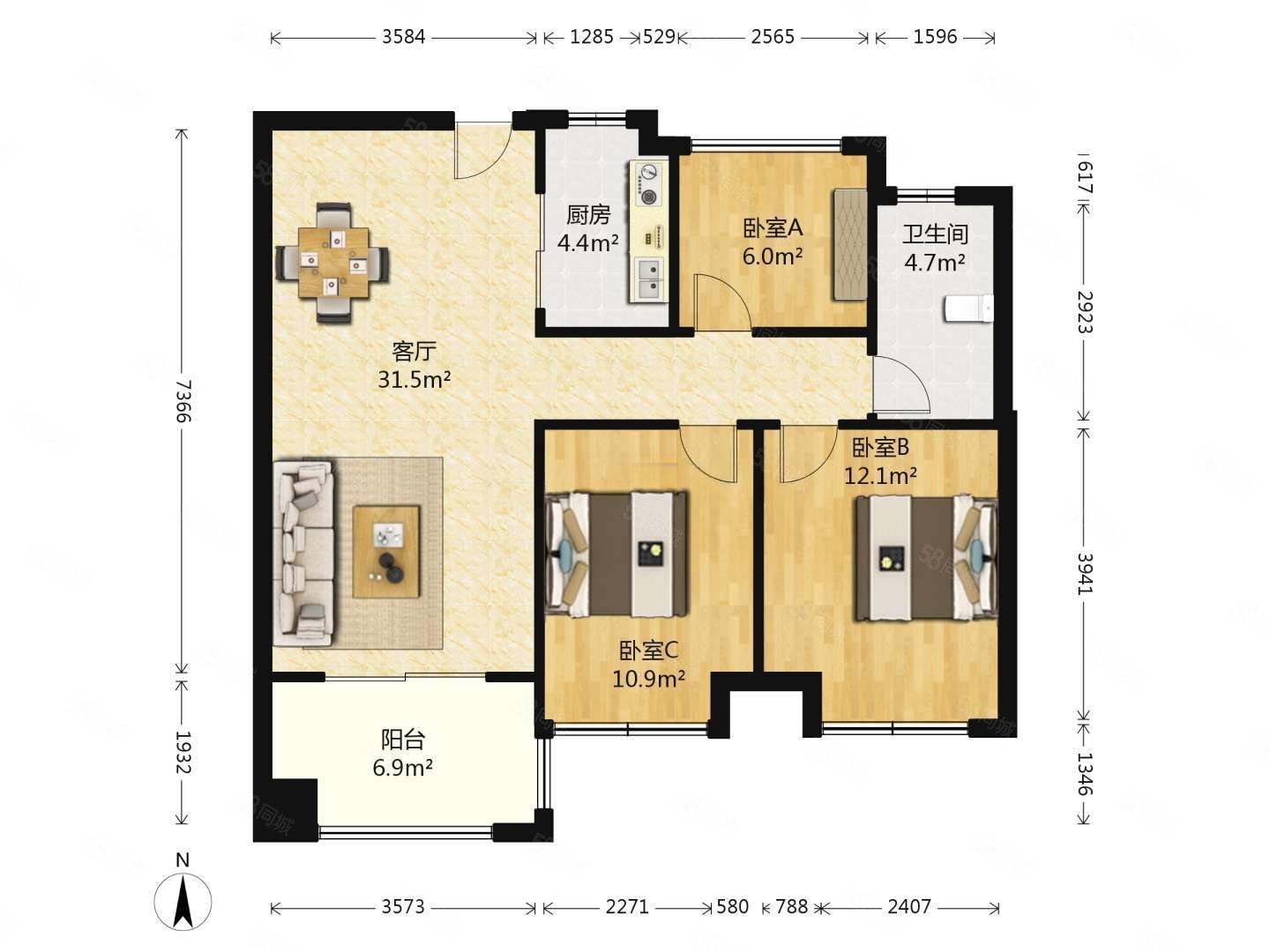 文一名门首府3室2厅1卫89.56㎡南200万