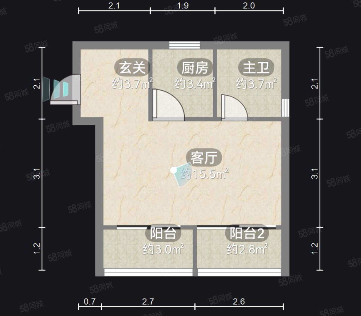 碧桂园学府1号1室1厅1卫43㎡南北22万