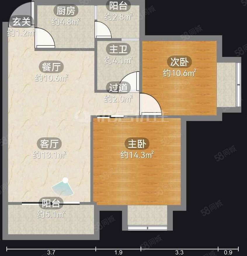 溪岸新居2室2厅1卫80㎡南北68万