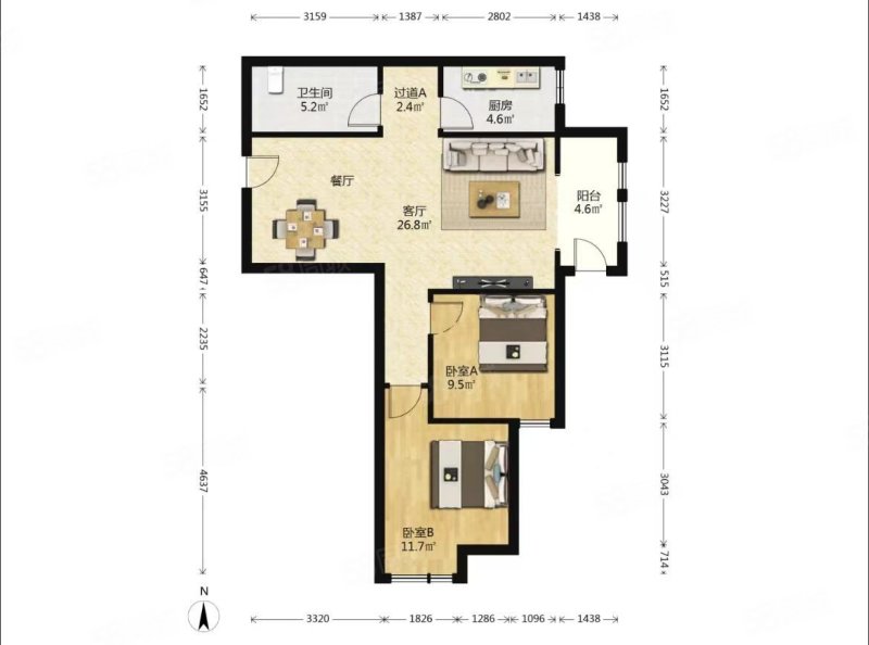 白桦林间2室2厅1卫91.96㎡南150万