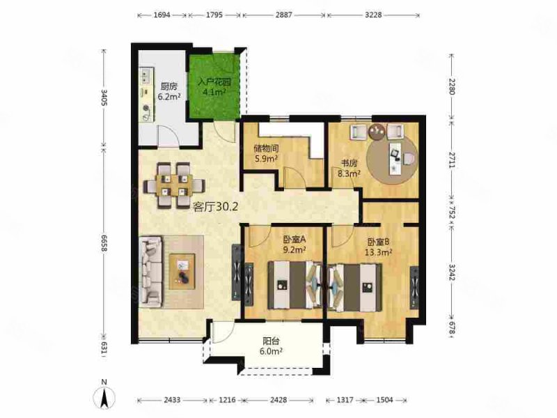 九龙馨苑3室2厅2卫109㎡南北185万