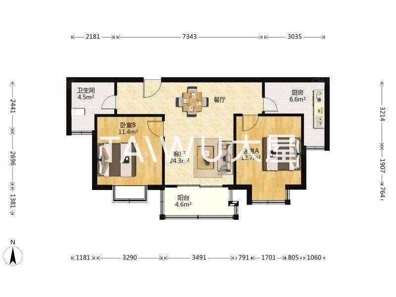 新虹桥首府(公寓住宅)2室2厅1卫88.81㎡南北430万