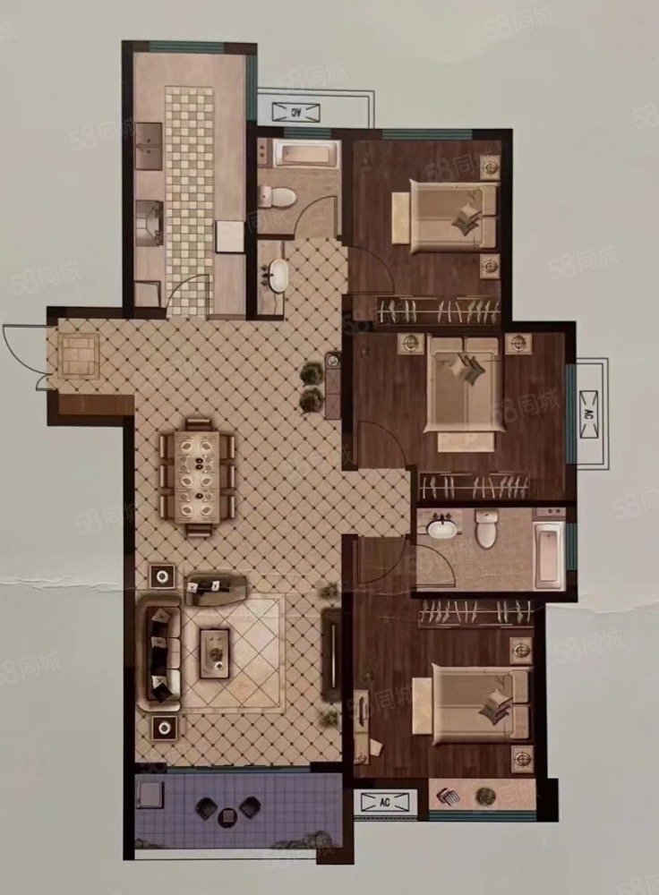 玥珑湾3室2厅2卫133㎡东北200万
