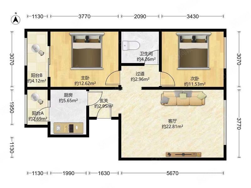 馬可匯2室1廳1衛(wèi)87㎡東西185萬