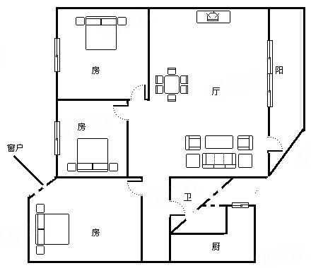 金燕花园 3室2厅1卫 100.0平米 305.00万元