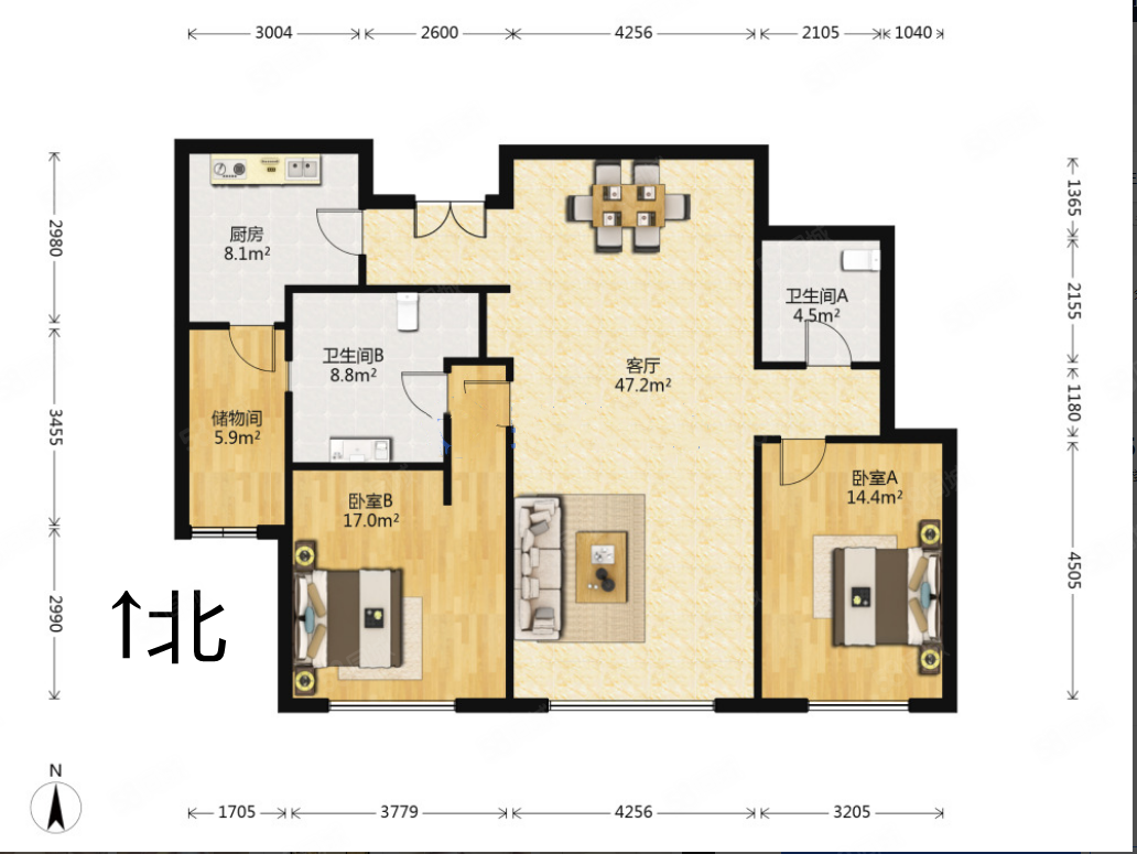 雅颂居2室1厅2卫144㎡南340万