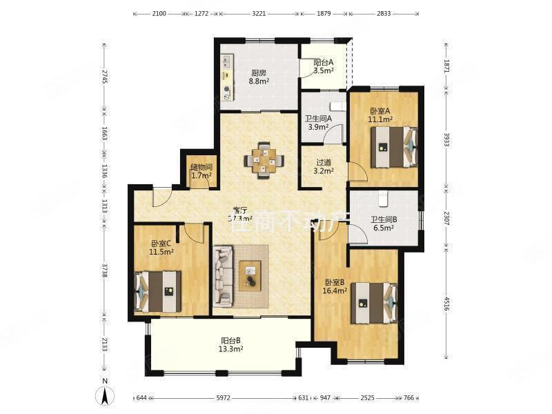 新城公馆(公寓住宅)3室2厅2卫145.96㎡南北820万