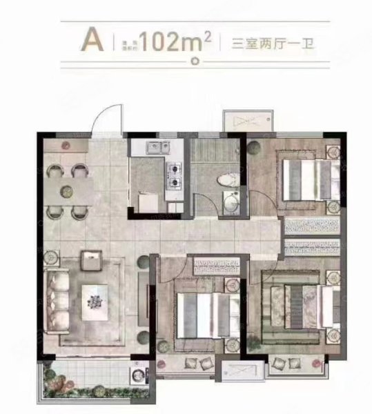 世茂云清府3室2厅1卫102㎡南北75万