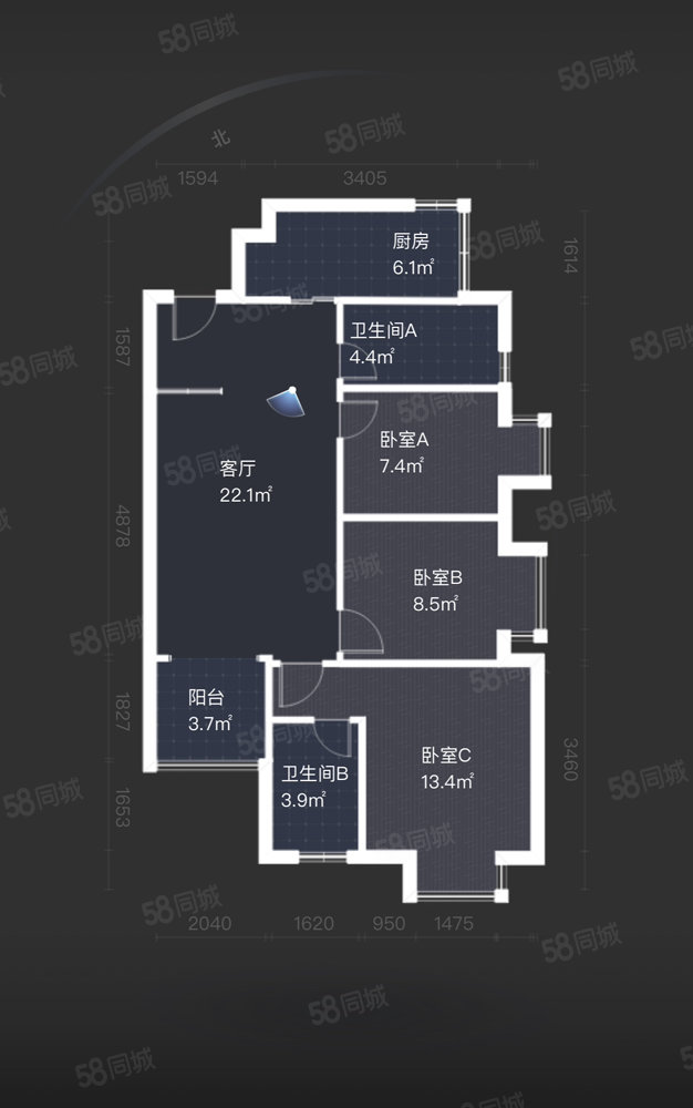 花果园J区3室2厅2卫89.17㎡南北60万