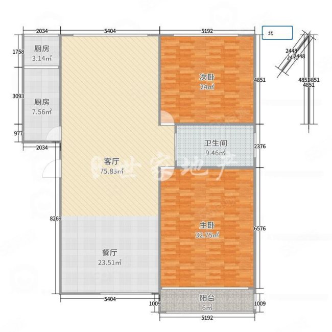 西堤国际2室2厅1卫104.81㎡南北85万