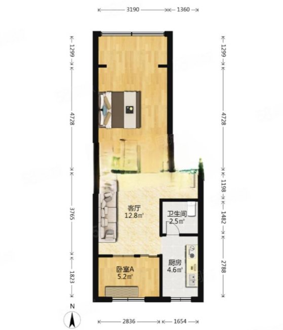 二环路西三段119号小区2室1厅1卫59.51㎡南北64.6万