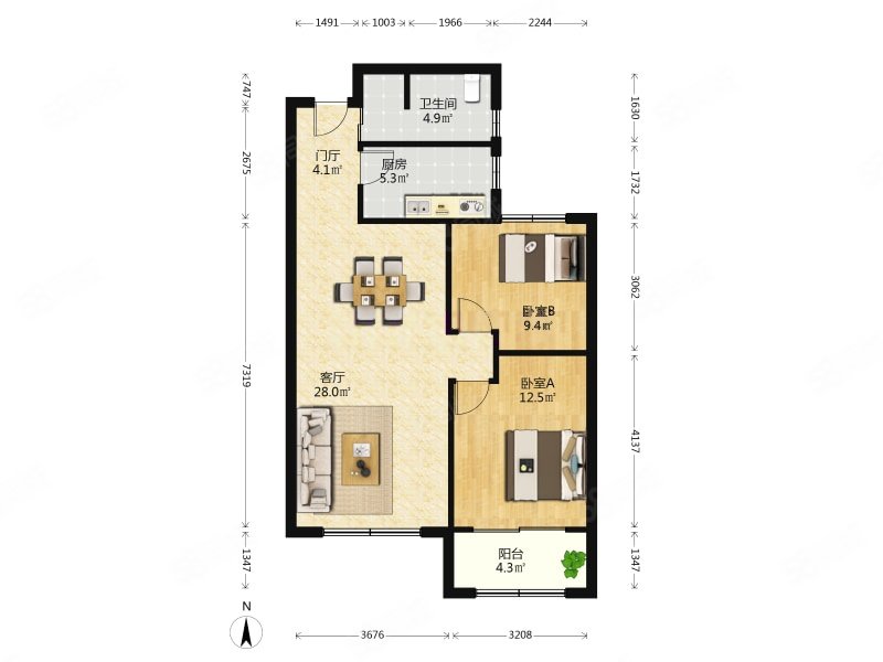 保利海德公馆(东区1-10号)2室2厅1卫96.11㎡南北160万