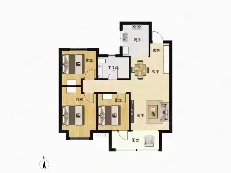 中行家属院南院3室2厅1卫113㎡南北67万