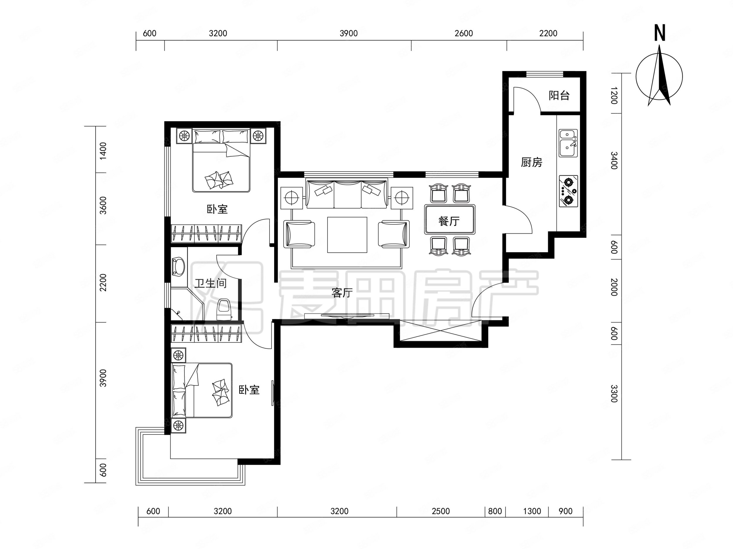 臻園(南區(qū))2室2廳1衛(wèi)89.95㎡南北750萬