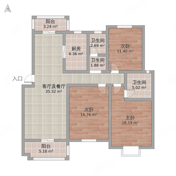 格林春天3室2厅2卫130.18㎡东南72.8万