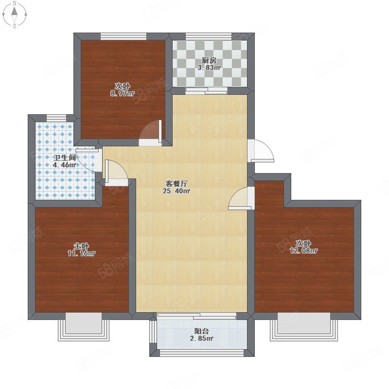 山水人家三室两厅一卫南北通透出行方便原装电梯