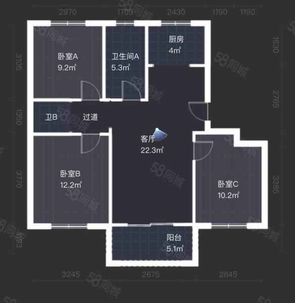 凝溪花苑3室2厅1卫96㎡南北44万