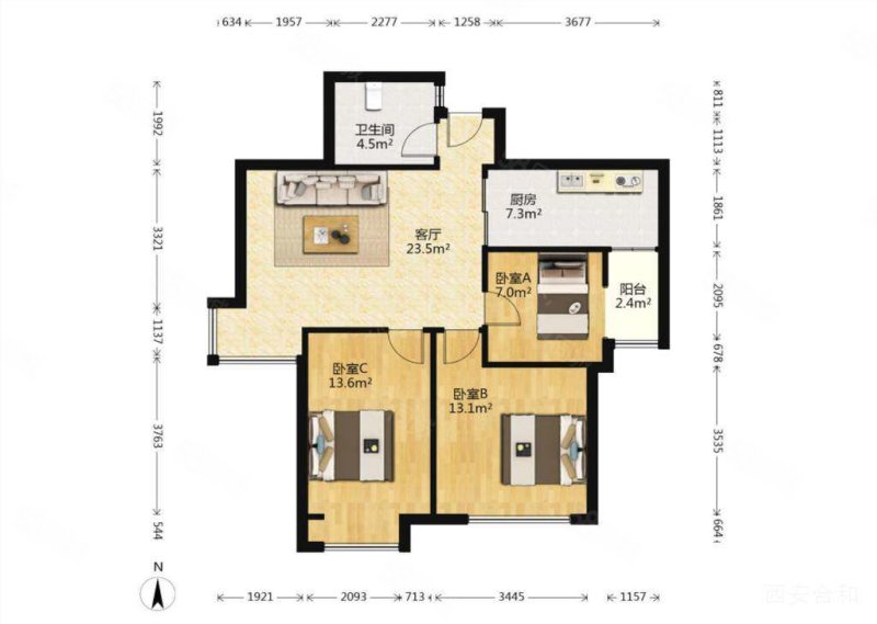 新里魏玛公馆3室2厅1卫90.47㎡南180万