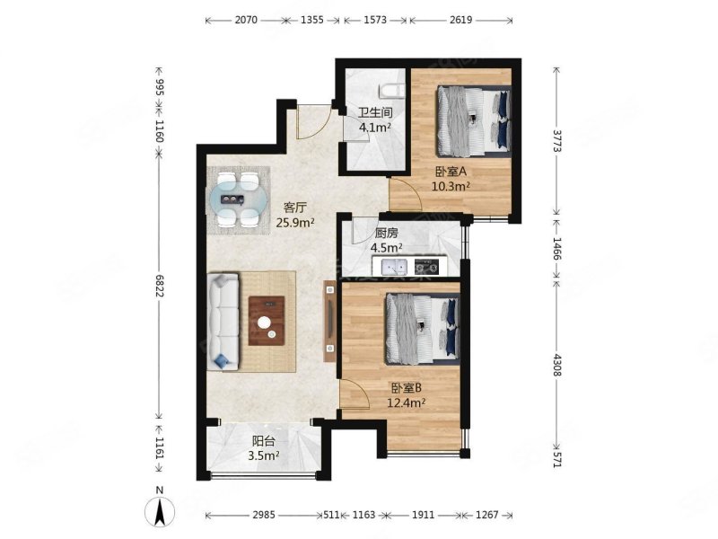 中国铁建原香漫谷三区2室1厅1卫87.34㎡南160万