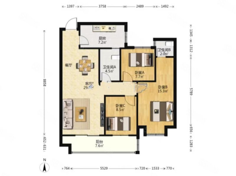 中建南湖壹号3室2厅2卫109.53㎡南北289万