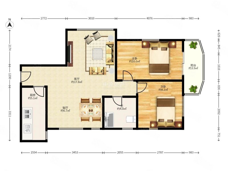 【10图】南北对流,格局方正,超大阳台,南向望江,阳光充足,珠江花园
