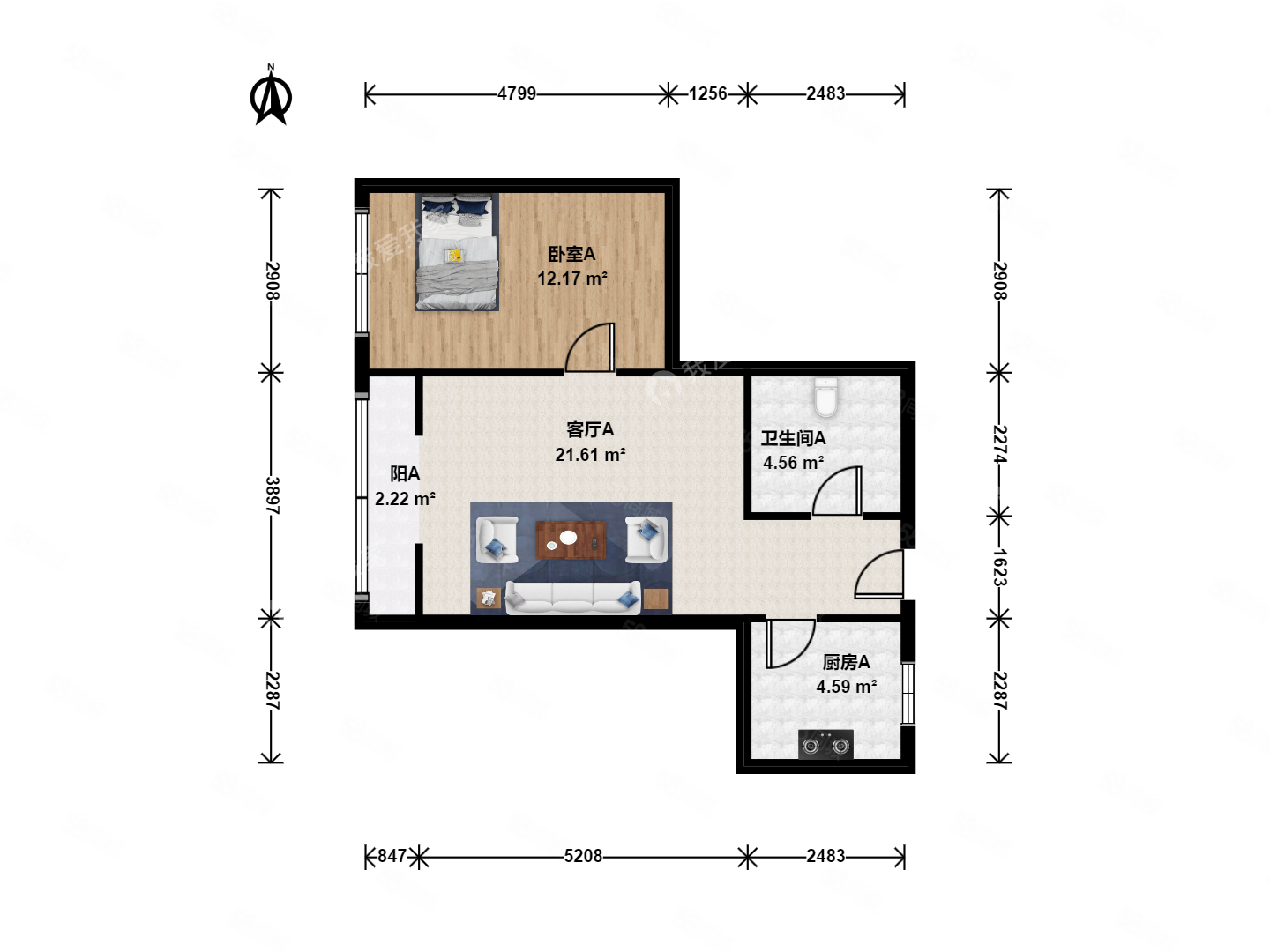 前門前小區(qū)1室1廳1衛(wèi)64.8㎡西550萬