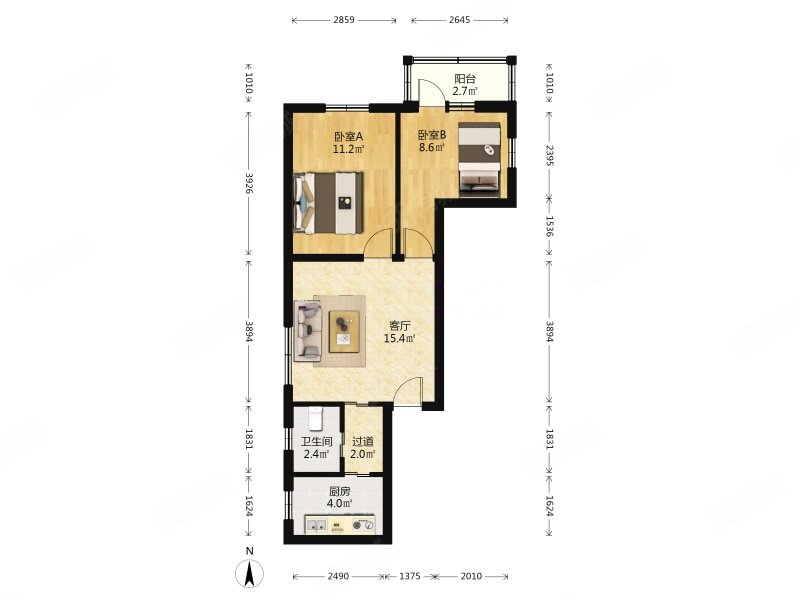 新华街七里2室1厅1卫61.5㎡东北335万