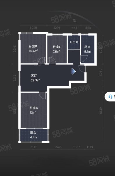 双龙嘉园3室1厅1卫84.91㎡南北175万