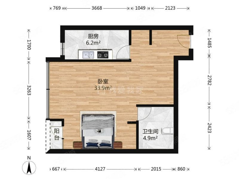 华贸公寓1室0厅1卫66.33㎡西589万