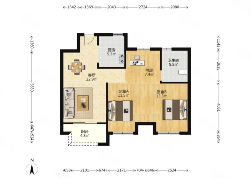 金地艺境3室1厅1卫88.1㎡南99万