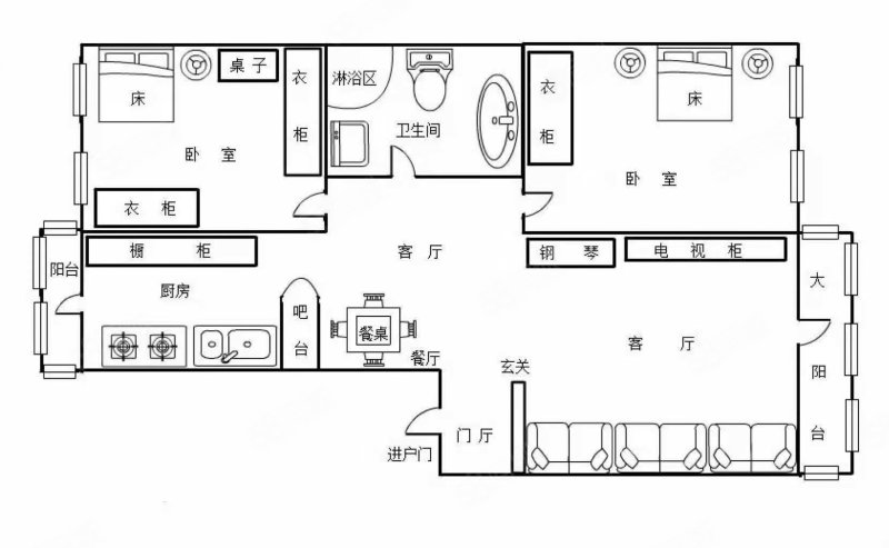 华风江畔小区2室1厅2卫125.91㎡南北95万