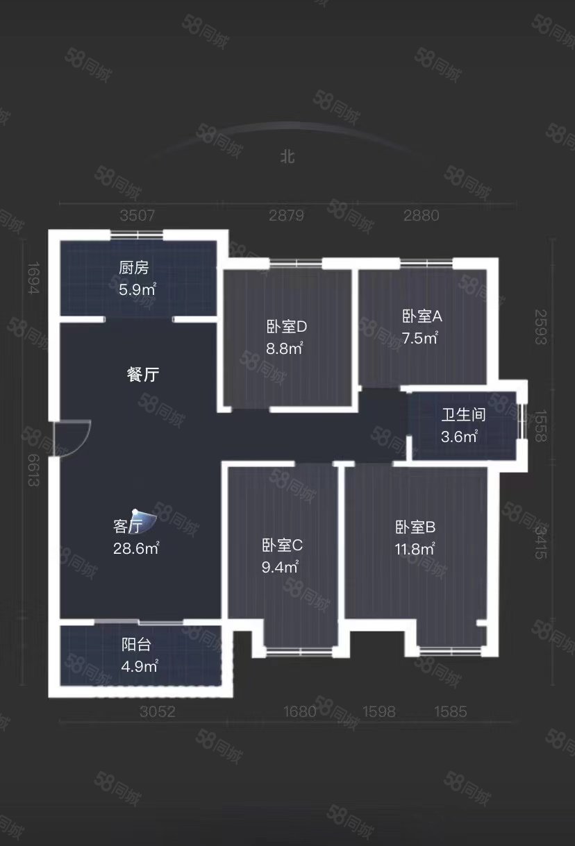 朗香书院4室2厅1卫99㎡南北143万