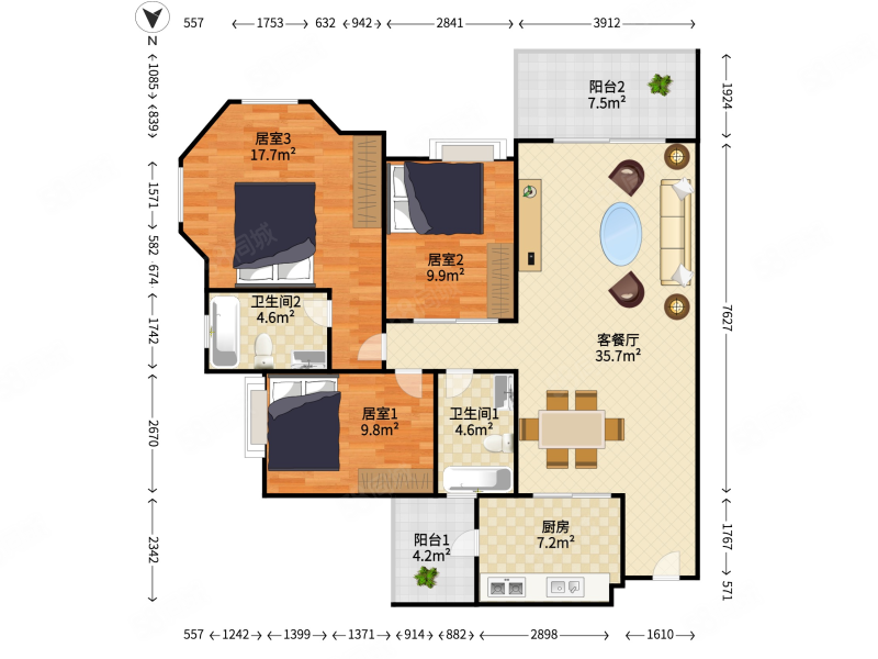 雍逸廷3室2厅2卫113.14㎡南153万