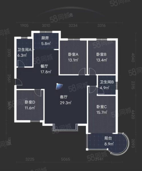 中华世纪城4室2厅2卫168㎡南北193万