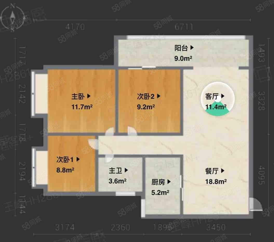 公园上城3室1厅1卫101.48㎡西北190万