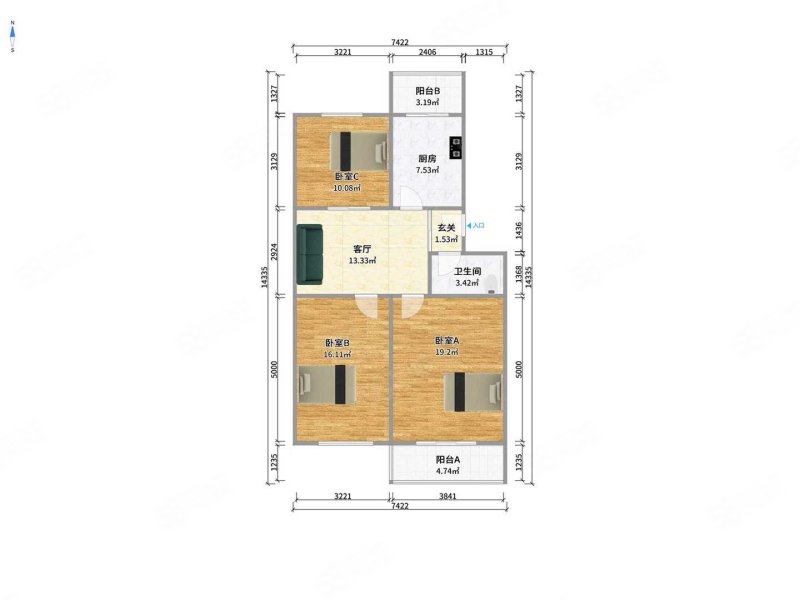 三元街小区3室1厅1卫95.6㎡南北179万