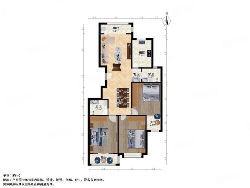 鑫茂苑3室2厅2卫143㎡南北170万