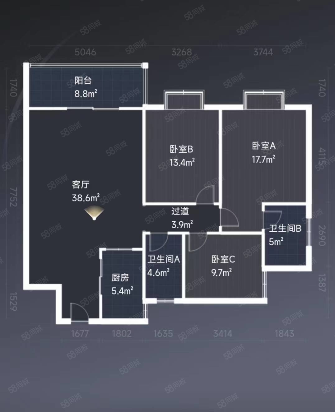 锦绣江南3室2厅1卫104㎡南北55万