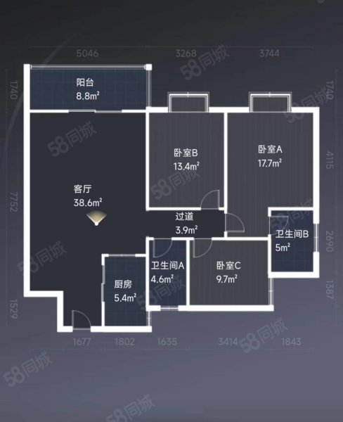 锦绣江南3室2厅1卫104㎡南北55万