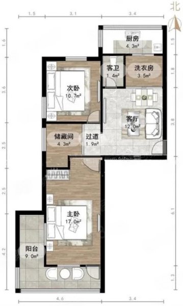 机车新村四街五街3室1厅1卫87.74㎡南北59万