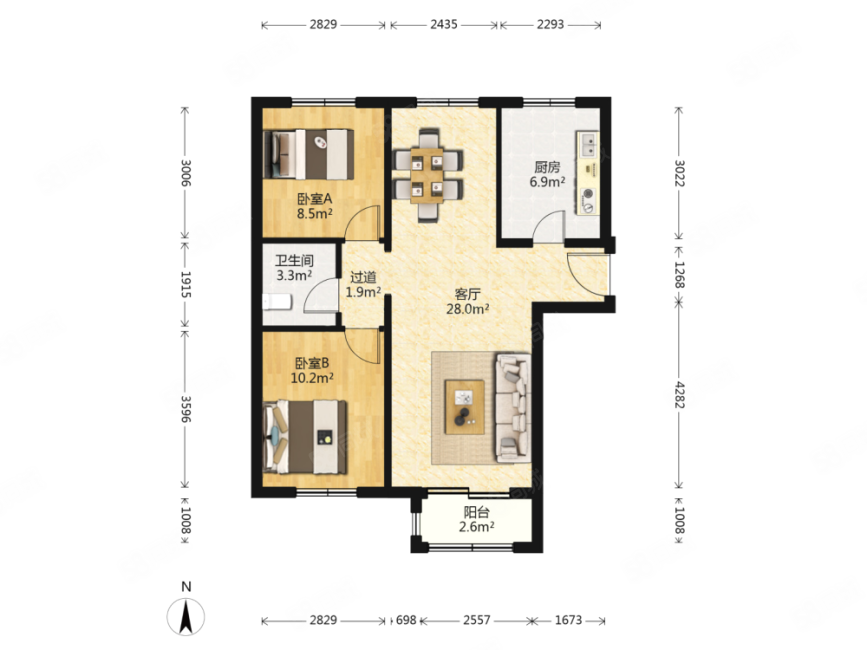 頌善園2室2廳1衛(wèi)89.37㎡南北159萬