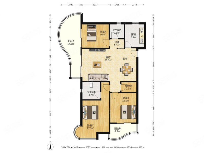 耀江文鼎苑3室2厅2卫131.92㎡南980万